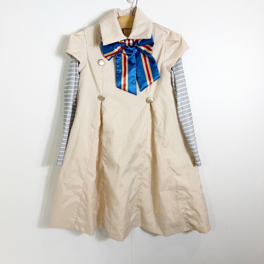 Universal Megan M3GAN Costume Kids Medium Tan Cosplay Dress Striped Sleeves Bow